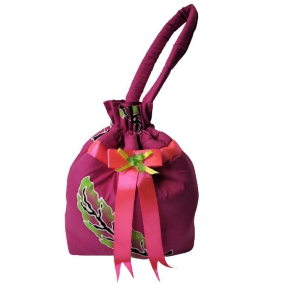 Pink Hand Made Hand Painted Batik Cotton Drawstring Fabric Hobo Tote Bag - Picture 5 of 11